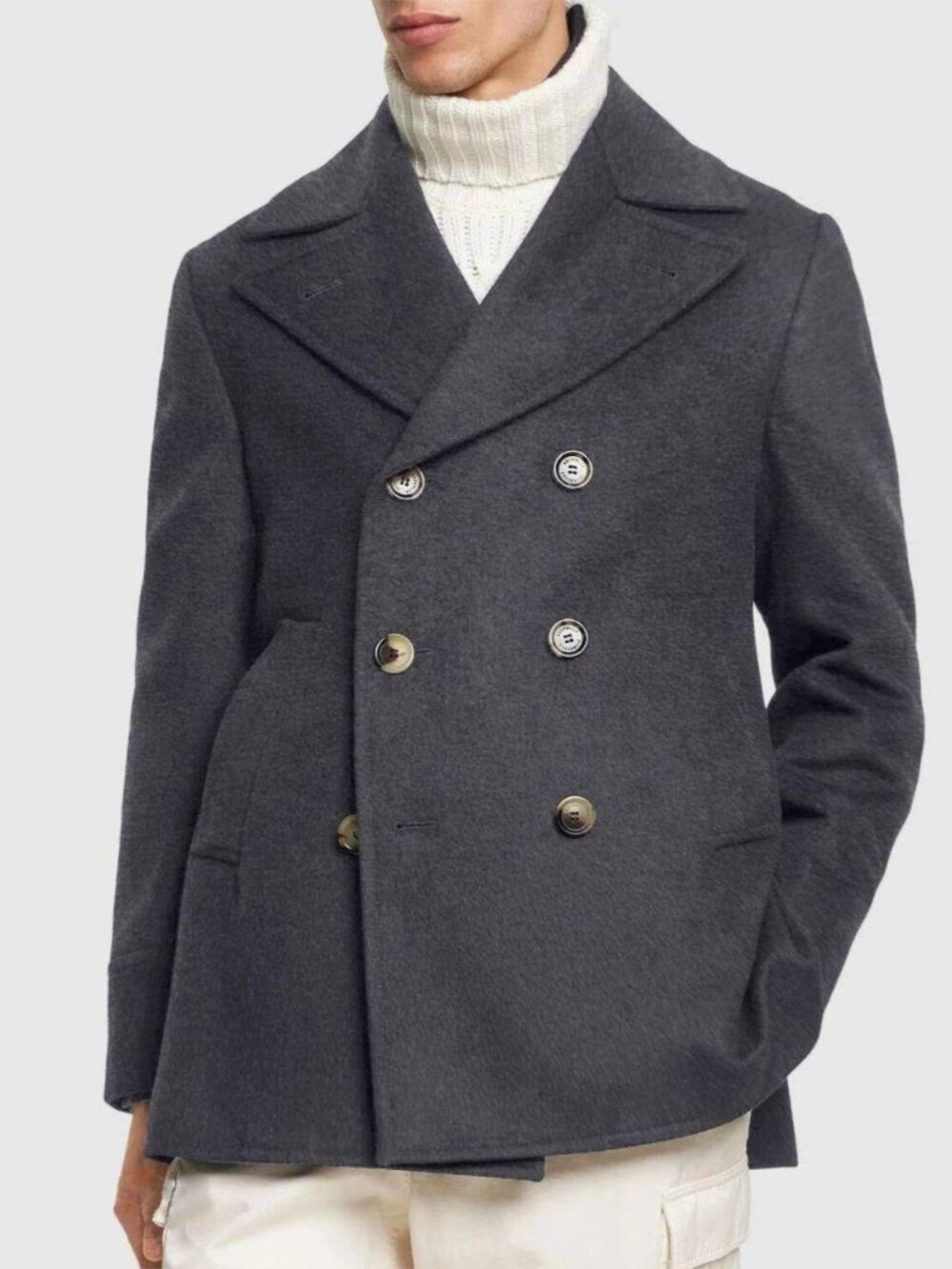 Men's Grey Wool Peacoat